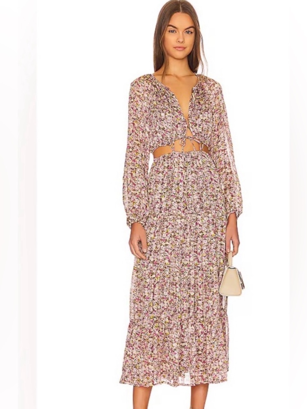 Astr Floral Print Pink and Green maxi dress